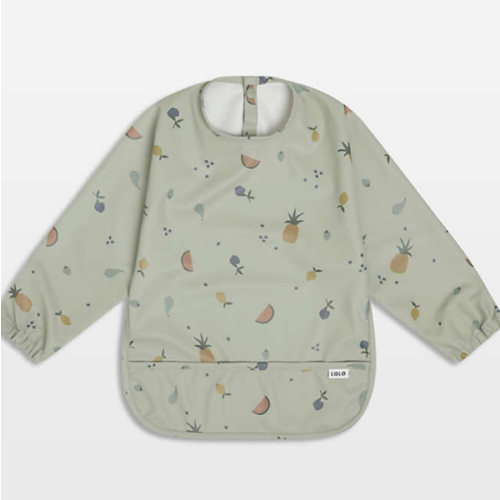 Lalo Sage Green Fruit Print Smock Bib