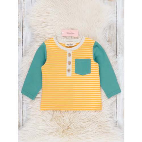 Turquoise & Yellow Stripes Pocket Raglan Shirt