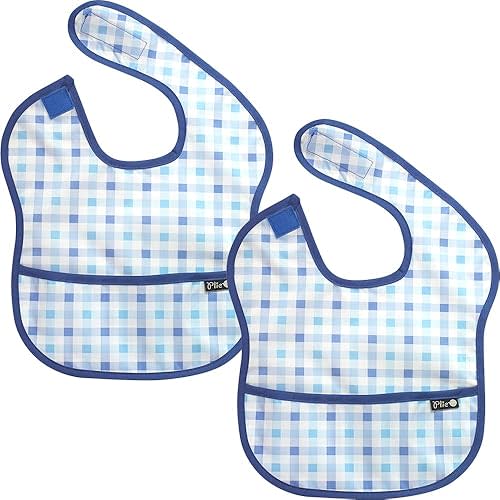 2 Pack Waterproof Baby Bibs with Food Catcher – Soft Feeding Bibs Set for Toddlers and Infants, BPA-Free, Easy to Clean