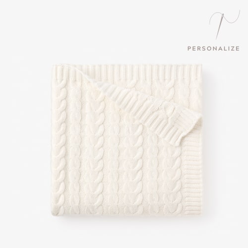 Whisper White Horseshoe Cable Knit Baby Blanket – Elegant Baby