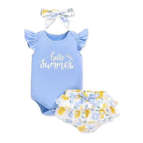 Doresbebe Newborn Baby Girl Clothes Infant Outfits Summer Shorts Set Floral Romper+Cute Baby Skirt +Headband