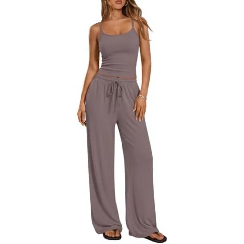 Trendy Queen Women's 2 Piece Lounge Set Spring Outfits - Camisole Top & Wide Leg Pants