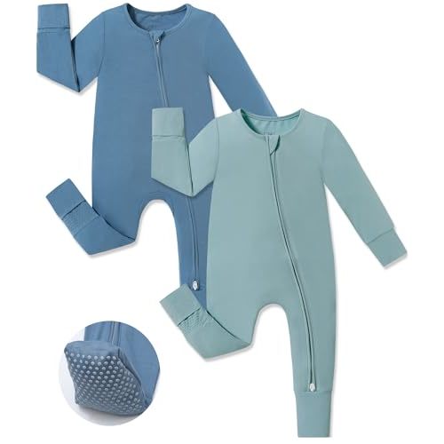 JunNeng Viscose from Bamboo Sleeper with Mittens, 2 Way Zipper Baby Boy Pajamas, Non Slip Sleep'N Play Romper