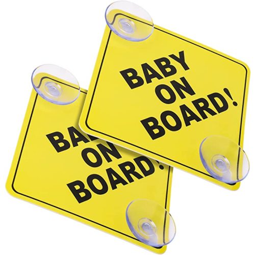 cobee Baby on Board Car Warning Signs, 2 Pcs 5"x5" Safety Car Sign with Double Suction Cups, Baby in Car Sticker for Car Window Cling Reusable Durable Baby on Board Sticker Decal(Style-A)