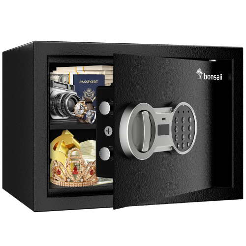 Bonsaii 0.6 Cubic Feet Safe Box Electronic Digital Security Money Documents Safe with Removable Shelf for Home Office Hotel