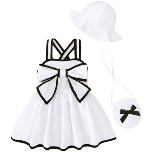 Renotemy Toddler Baby Girl Summer Dress Infant Girl Casual Clothes Sleeveless Bowknot Beach Vacation Dresses for Girls 3M-3T