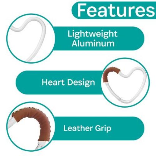 Heart Stroller Hook - Silver Aluminum/Brown Leather