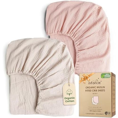 100% Organic Cotton 2 PK Baby Muslin Crib Sheets Unisex 28x52 in
