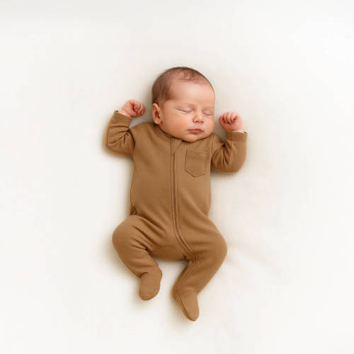Organic Zip Sleeper in Caramel