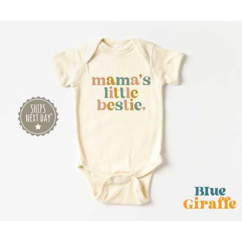 Mama's Little Bestie Baby Onesie® - Retro Mother's Day Baby Bodysuit - Minimalist Natural Toddler Shirt