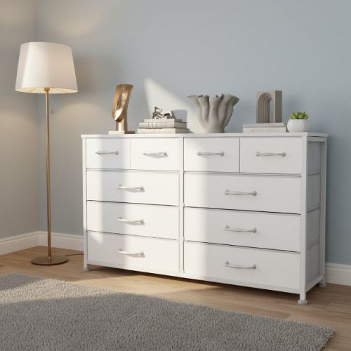 Large 10 Drawer White Dresser and TV Stand for 40 50 inch TV Modern Entertainment Center for Bedroom Living Room Hallway Entryway Storage