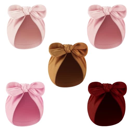 AQOKKA Newborn Baby Girl Hats with Bow Cotton Toddler Infant Beanie Cap Newborn Hospital Hats for Baby Girl Kid 0-12 Months