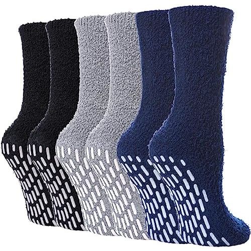 FNOVCO Non Slip Socks for Women Winter Warm Cozy Fuzzy Slipper Socks Soft Fluffy Hospital Socks with Grips