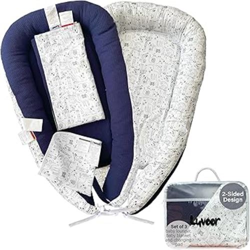 %100 Cotton Baby Lounger - 3 in 1 Baby Nest, Waffle Blanket, Waterproof Changing Mat, Deluxe Infant Lounger, Dock a tot, Portable Set, Newborn Essentials, Breathable Soft Cover, Travel Bed,Shower Gift