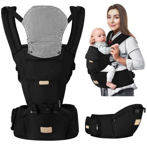 Scafild | 6-in-1 Baby Carrier with Waist Stool Hip Seat for Breastfeeding Newborn Infant Toddler - Black