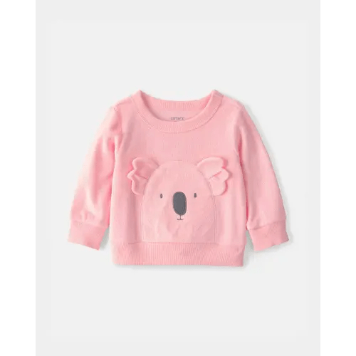Baby Girl Koala Terry Pullover Sweatshirt - Pink | Carter's