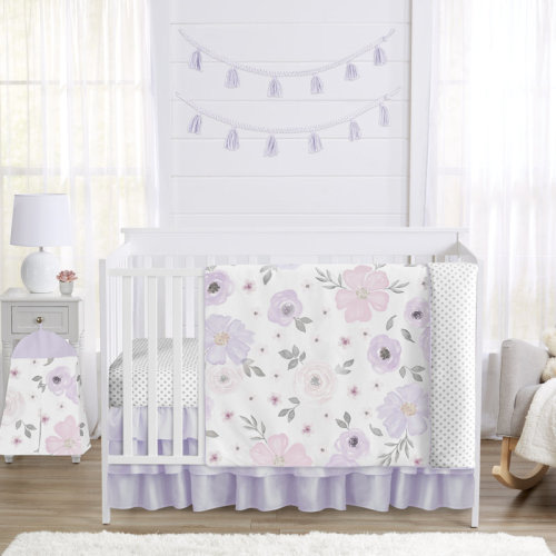 Sweet Jojo Designs Watercolor Floral Lavender Purple and Pink 5 - Piece Crib Bedding Set | Wayfair