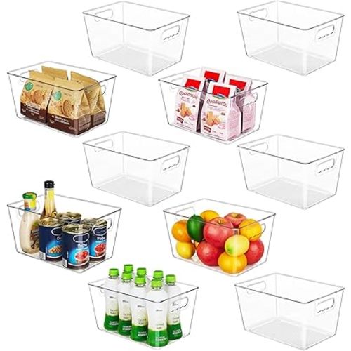 YIHONG Clear Pantry Storage Organizer Bins, 10 Pack Plastic Food Storage Bins with Handle for Kitchen,Refrigerator, Freezer,Cabinet Organization and Storage