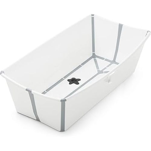Stokke Flexi Bath Portable X-Large Baby Bathtub with Heat-Sensitive Plug, White Grey