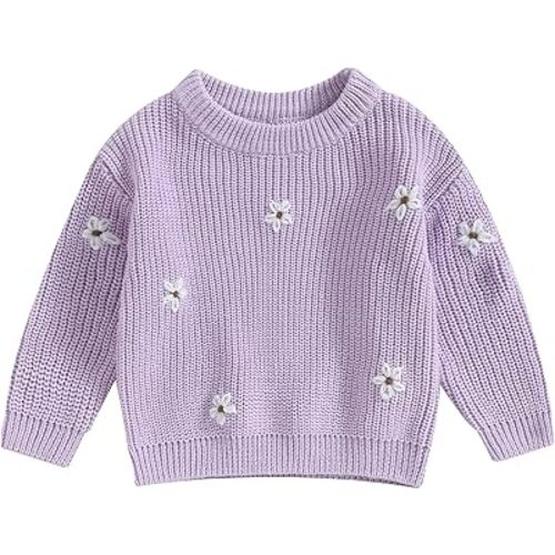 Mubineo Baby Girl Winter Clothes Cute Flower Sweater Crewneck Pullover Long Sleeve Knit Newborn Infant Sweaters