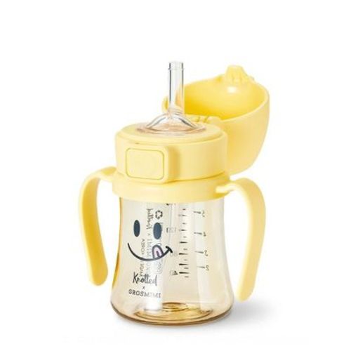 Grosmimi PPSU Straw Cup with Flip Top - 6oz (12 Months+) Smile 6oz