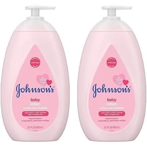 Johnson's Moisturizing Mild Pink Baby Lotion with Coconut Oil for Delicate Baby Skin, Paraben-, Phthalate- & Dye-Free, Hypoallergenic & Dermatologist-Tested, Baby Skin Care, 27.1 Fl. Oz (Pack of 2)