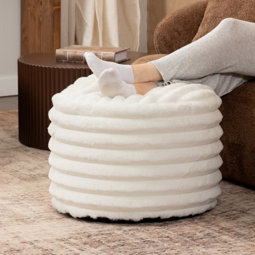 Mercer41 Paran Accent Pouf - Fluffy Faux Fur Ottoman For Modern Interior Design & Reviews | Wayfair
