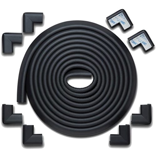 Roving Cove HeftyFit Edge Corner Protector Baby Proofing (Large 18ft Edge 8 Corners), Heavy-Duty, Soft NBR Rubber Foam, Furniture Fireplace Safety Bumper Guard, 3M Adhesive, Onyx Black