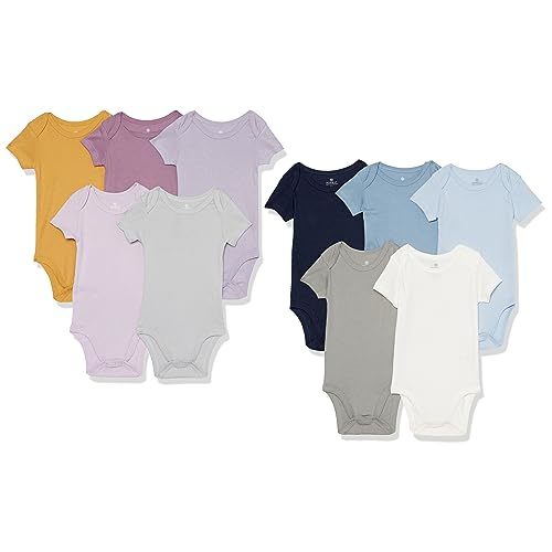HonestBaby 10-Pack Short Sleeve Bodysuits One-Piece for Infant Boys, Girls, Unisex Baby 100% Organic Cotton