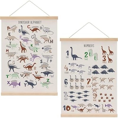 Dinosaur Number Chart Alphabet Poster Hanger, ABC Chart Wall Decor, Toddler Learning Posters, Educational Posters Homeschool Supplies, Dinosaur Gifts Wall Art Wall Hanging Banner Bedroom Nursery Decor