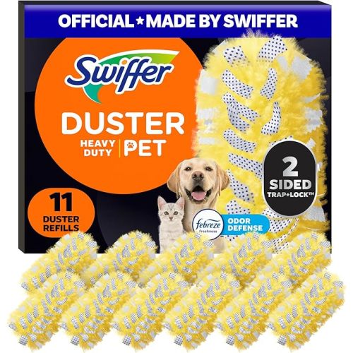 Swiffer Pet Heavy Duty Dusters Refills, Multisurface 360 Dusters with Febreze Odor Defense, 11 Count