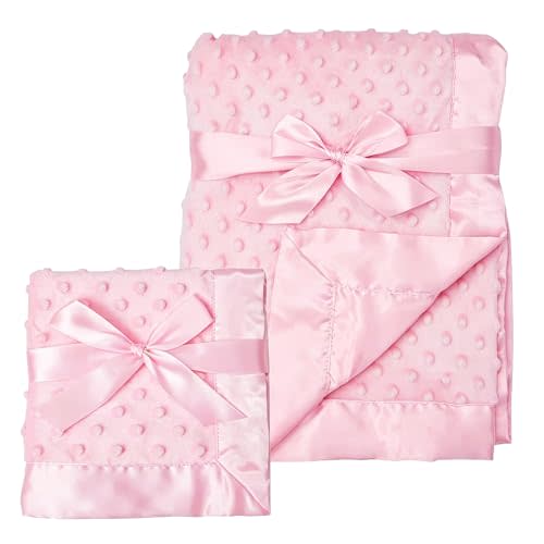 American Baby Company Heavenly Soft Chenille Blanket Set, Receiving Blanket (30" x 40") & Security Blanket (14" x 14"), Warm and Cozy, Pink, for Girls