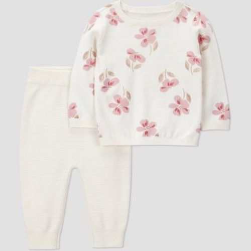 Carter's Just One You® Baby Girls' 2pc Floral Sweater and Jogger Pants Set - Cream