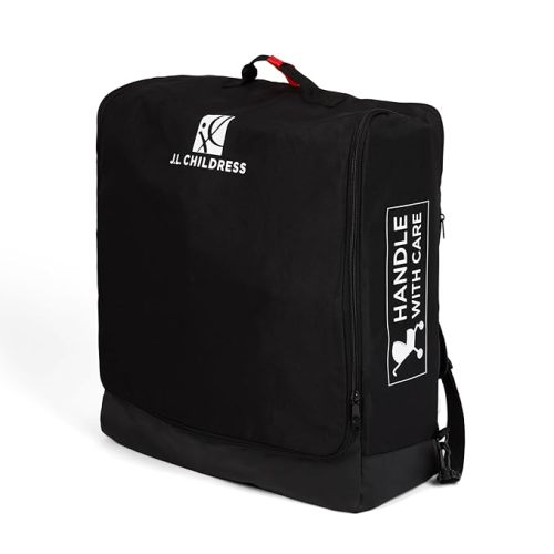 J.L. Childress Padded Compact Travel Stroller Bag for Airplane - Fits Most Compact-Fold Single Baby Strollers, AirTag Compatible, Black, Expands from 21"W x 23"H x 7"D to 21"W x 23"H x 11"D
