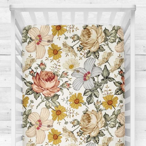 Crib Sheets - Vintage Floral, Mustard
