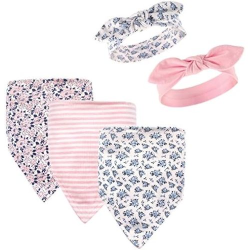 Hudson Baby Unisex BabyCotton Bib and Headband or Caps Set