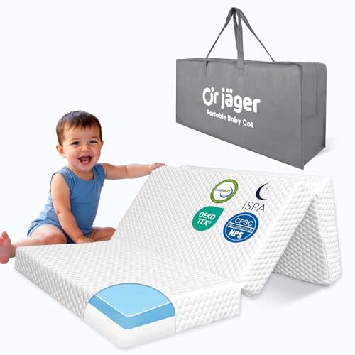 OR Jäger Dual-Sided Trifold Pack and Play Mattress 38x26'' Breathable Soft Plush Memory Foam for Toddler Travel Includes Carry Bag Removable Washable Cover Fits Pack n Play Mattress Pad