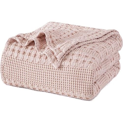 PHF 100% Cotton Waffle Weave Blanket Twin Size for Bed, Soft Lightweight & Breathable, All-Season Comfort, 300 GSM Luxury Aesthetic Blanket for Home Decor, 66"x90", Pink/Mauve