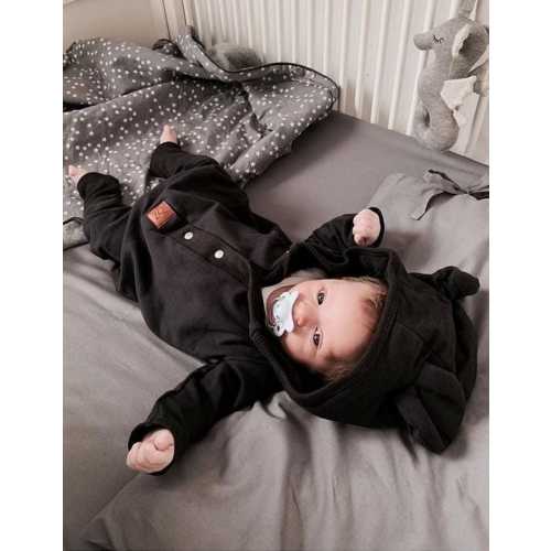 Baby Jumpsuit Charcoal / Grows with Child / Eared Romper / Hooded Overall / Newborn Outfit / Made in Poland / Anthracite Color