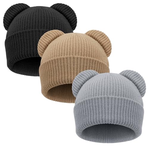 AQOKKA Baby Beanies Toddler Winter Hats with Bear Ears Soft Infant Knit Hat Warm Skull Cap for Baby Boys Girls 0-24 Months