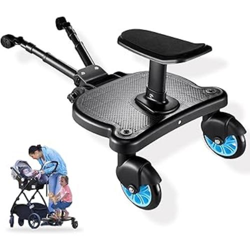 JUANWAN Universal Stroller Board - 2 in 1 Sit and Stand Stroller Board with Detachable Seat Stroller Attachment Buggy Board for 99% of Strollers, Holds Children up to 55lbs, Blue