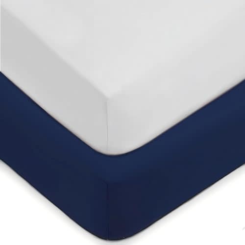 American Baby Company 2 Pack Fitted Crib Sheets 52x28, White/Navy