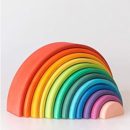 12Pcs Wooden Rainbow Stacker Toy, Extra Large Wooden Rainbow Stacking Toy, Montessori Nesting Puzzle for Kids