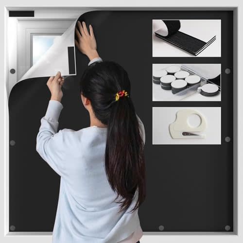 BKSAI 100% Blackout Curtains for Bedroom, Magnetic Portable Blackout Shades for Travel, Black Out Window Cover No Drill Cuttable for Bedroom, Nursery, Media Room, RV, 39x57 inch | No Drill Cuttable Shades, Temporary Blinds for Bedroom, RV, Nursery, Med...