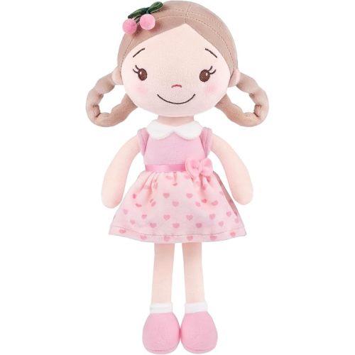 GAGAKU Soft Plush Baby Doll for Girls (12") - My First Baby Doll Gift for Girls, Toddlers & Infants, Machine Washable Rag Doll Toy - Cherry Girl