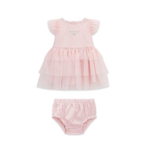 Baby Girls' Short-Sleeve Ponte Dress with Matching Diaper Cover