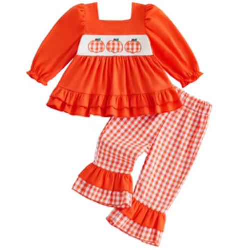 Smocked Ruffle Top & Pants Set | Pumpkins Gingham - PREORDER – BayBay Boutique