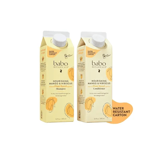 Babo Botanicals Nourishing Mango & Hibiscus Shampoo + Bundle with Conditioner- For Dry, Damaged, Color-Treated Hair – Moisturize & Soften - Passion Fruit Ferment for scalp