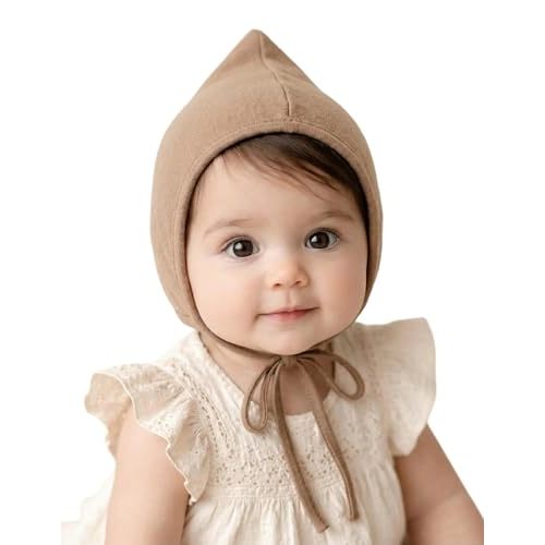 Bidadary Newborn Baby Bonnet Hat 0-12 Months Cotton Infant Hospital Hat Baby Sleep Hat Chin Strap Beanie for Spring Summer