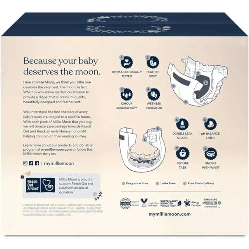 Millie Moon Luxury Diapers – Ultra Soft CloudTouch Disposable Diapers with 12 Hour Absorbency & Wetness Indicator (2-88ct)